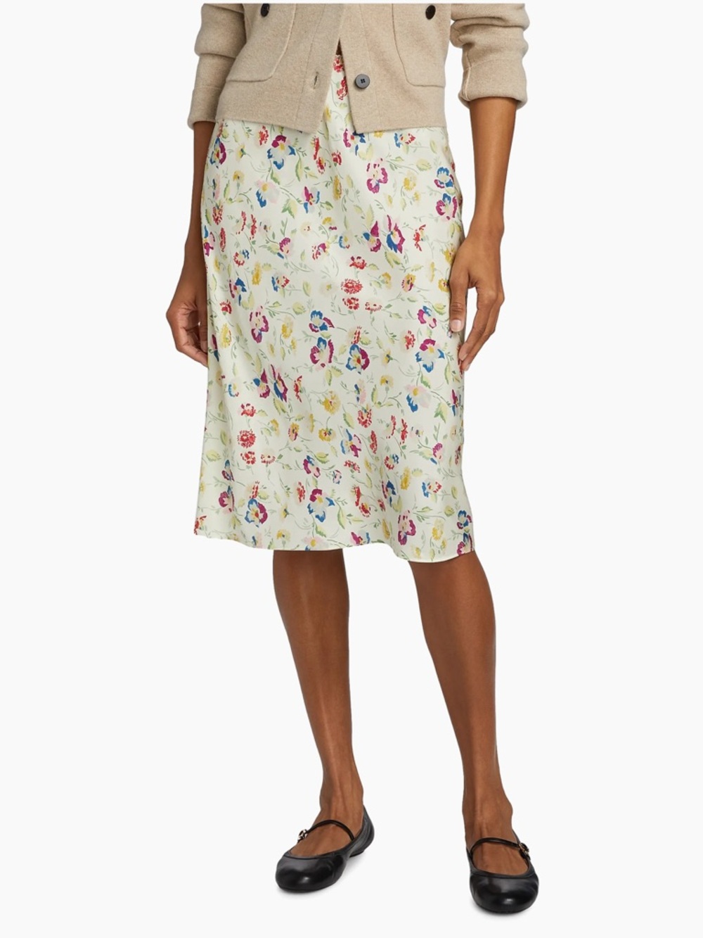 Doen Cream Floral Midi Skirt